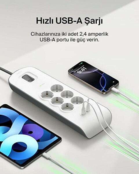 Belkin Surge Plus BSV604 6x Akım Korumalı Priz - 2x USB-A