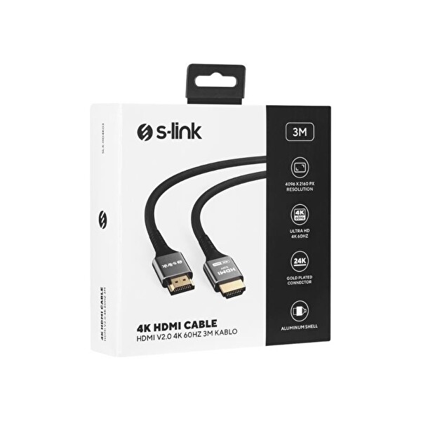 S-Link SLX-HD4K03 19+1 Metal v2.0 4K 4096x2160 60Hz HDMI Kablo 3 M