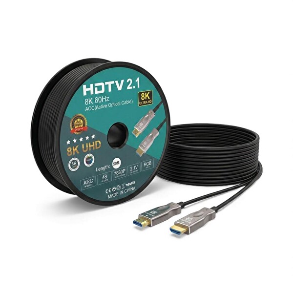 Fully 50 Metre 8K 60Hz ARC Fiber Optik HDMI Kablo 2.1v 7680x4320