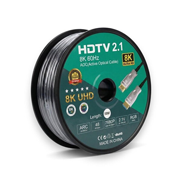 Fully 50 Metre 8K 60Hz ARC Fiber Optik HDMI Kablo 2.1v 7680x4320