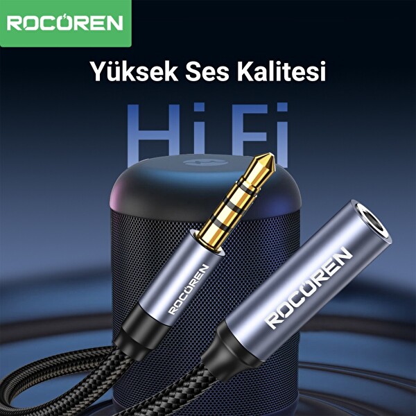 Rocoren 3.5 MM Hi-Fi TRRS Jack Aux Ses Uzatma Kablosu 2 Metre