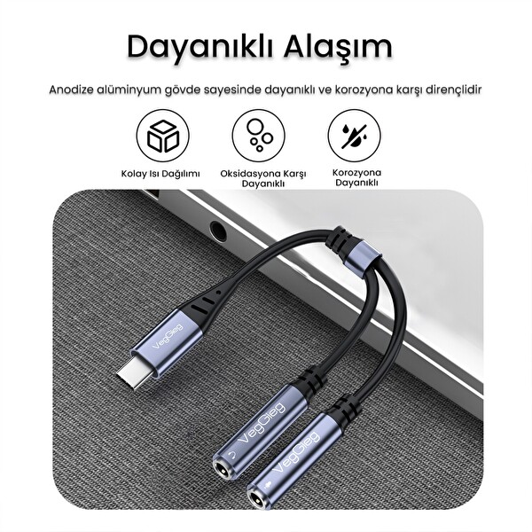 VegGieg Type-C To 3.5MM Aux Ve Mikrofon Dönüştürücü Adaptör DAC Chip HiFi Ses Kartı