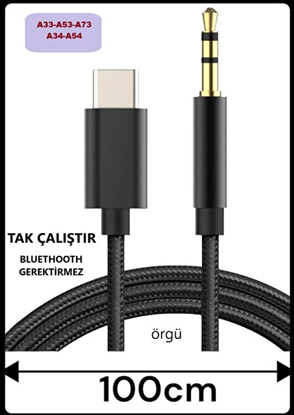 Teknoparkta Samsung A54-A34-A33-A53-A73 Uyumlu Örgü Hasır Dac Çipli Type-C AUX Ses Kablosu