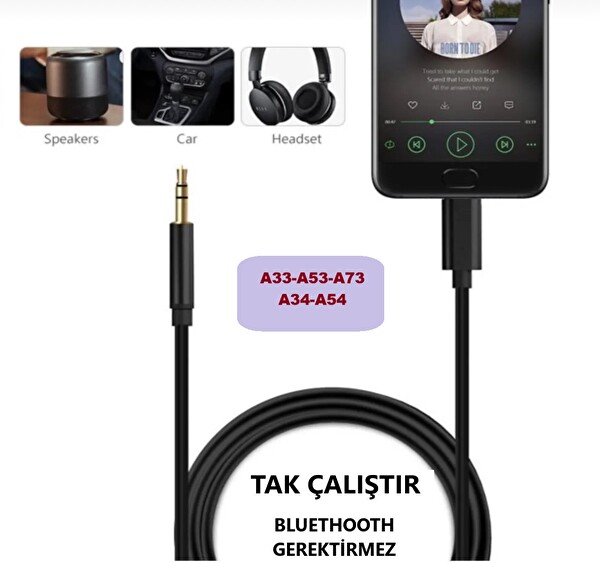 Teknoparkta Samsung A54-A34-A33-A53-A73 Uyumlu Örgü Hasır Dac Çipli Type-C AUX Ses Kablosu
