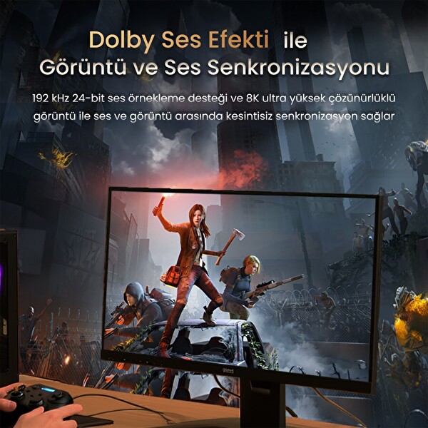 VegGieg Type-C To DP 8K 60Hz 4K 240Hz HDR ARC 48Gbps Örgülü Çift Yönlü Görüntü HDMI Kablo - 2 M