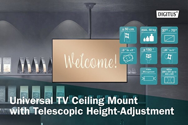 Digitus Teleskopik Yükseklik Ayarlı Tv Tavan Askısı 37-70