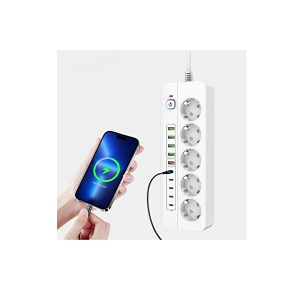 Hzl Store P13 Akım Korumalı Çoklu Priz - USB Girişli Anahtarlı Yüksek Güvenlikli Elektrik Prizi