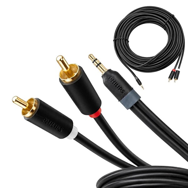Philips SWR2110/93 30 Metre 3.5 MM Stereo Jack - 2 RCA Erkek AUX Ses Kablosu Hi-Fi