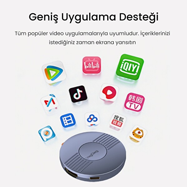 VegGieg 1080P 60Hz Kablosuz HDMI Görüntü ve Ses Aktarıcı Telefon TV Yansıtma Cihazı 2.4GHz ve 5GHz Wireless Display Adaptör