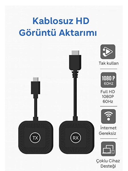 Coverzone S1 Type-C 1080P 60Hz TX-RX TV PC Tak Çalıştır Kablosuz Görüntü Aktarıcı