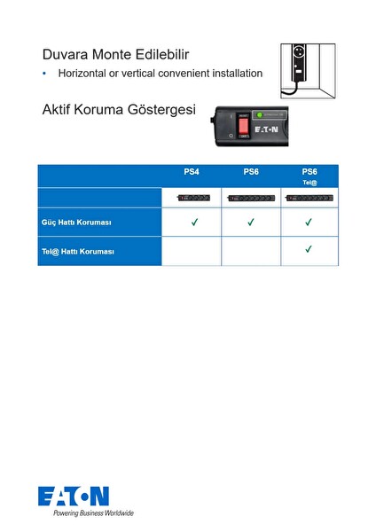 Eaton 6'lı Schuko 6 DIN-PS6D Akım Korumalı Priz