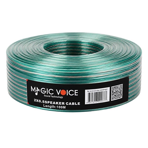 MagicVoice MV-29557 Kalın 2x0.50 MM Şeffaf Yeşil Çizgili 100 Metre Hoparlör Kablosu