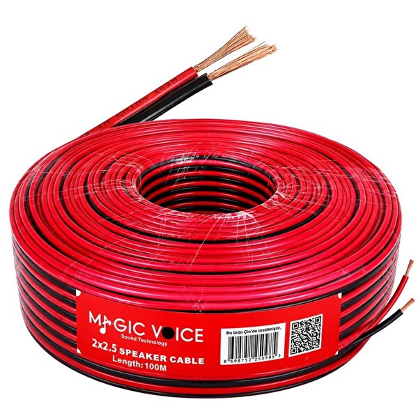 MagicVoice MV-29560 2x2.50 MM Siyah Kırmızı 100 Metre CCA Hoparlör Ses Kablosu