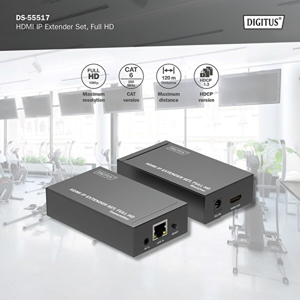 Digitus DS-55517 HDMI IP Extender 120 M 1080p 60Hz CAT6/7/8 Görüntü Aktarıcı Seti