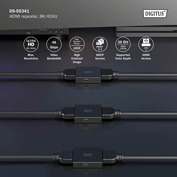 Digitus HDMI 8K 60Hz 10m 8K 60, 16 M 4K 60Hz Uzatıcı 5