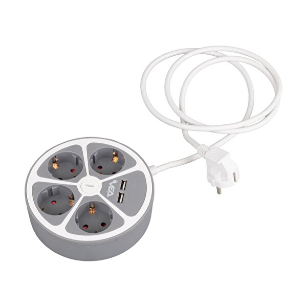 VEA VE-G604YU 2 USB’li Anahtarlı 1.5 M 4'lü Grup Priz