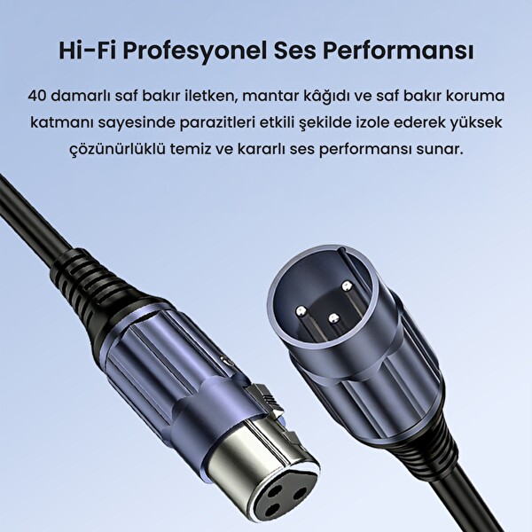 VegGieg XLR Erkek Dişi Profesyonel Mikrofon Kablosu Hi Fi Ses Kalitesi OFC Bakır Enstrüman Ses Kablosu   1.5 M 2