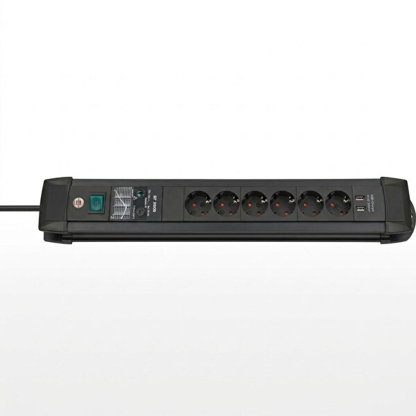 Brennenstuhl Premium-Line 30000A 3 m Kablo 2 USB 6'lı Aşırı Gerilim Korumalı Priz
