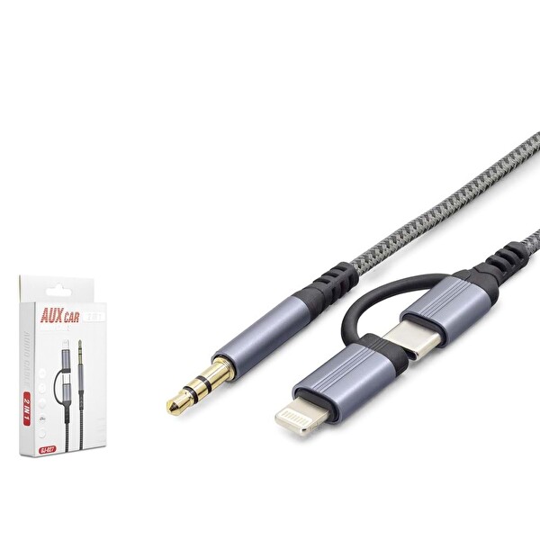 Hadron GJ027 Type-C Lightning 3.5 mm AUX Ses Kablosu Siyah Gri