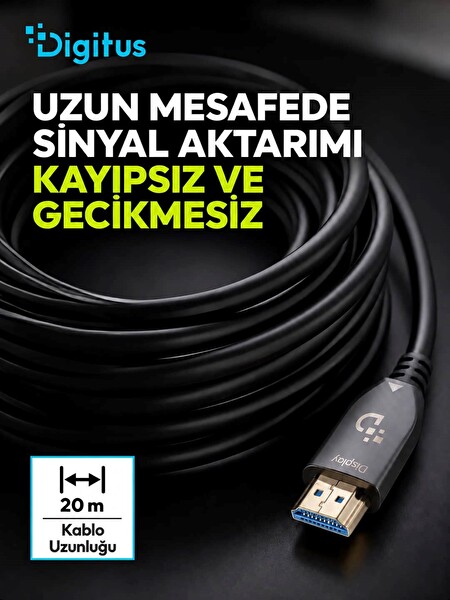 Digitus 20 Metre HDMI AOC Hibrit Fiber Optik Kablo 8K 60Hz UHD 48 Gbps HDR