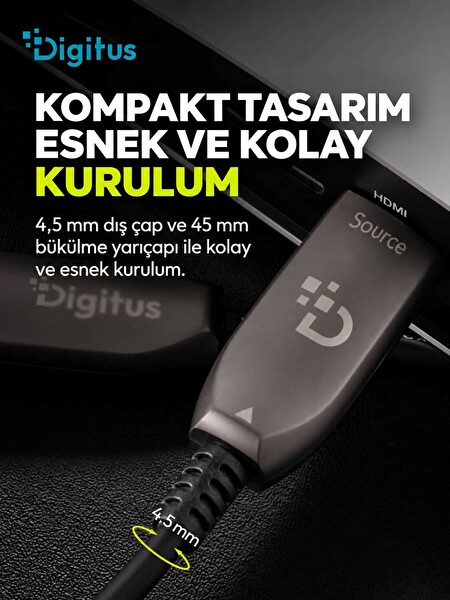 Digitus 20 Metre HDMI AOC Hibrit Fiber Optik Kablo 8K 60Hz UHD 48 Gbps HDR