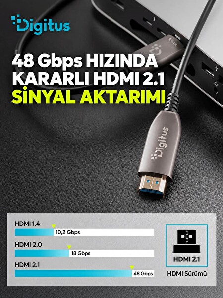 Digitus 100 Metre HDMI AOC Hibrit Fiber Optik Kablo 8K 60Hz UHD 48 Gbps HDR