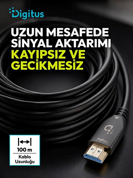 Digitus 100 Metre HDMI AOC Hibrit Fiber Optik Kablo 8K 60Hz UHD 48 Gbps HDR