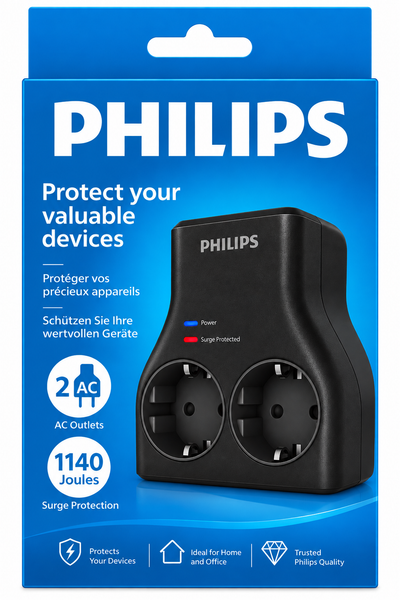 Philips CHP7022B/62 1140J Aşırı Gerilim Koruma 2'li Akım Korumalı Priz