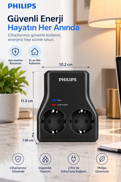 Philips CHP7022B/62 1140J Aşırı Gerilim Koruma 2'li Akım Korumalı Priz