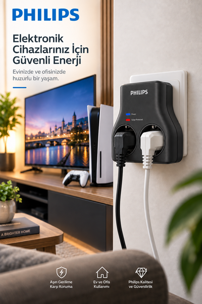 Philips CHP7022B/62 1140J Aşırı Gerilim Koruma 2'li Akım Korumalı Priz
