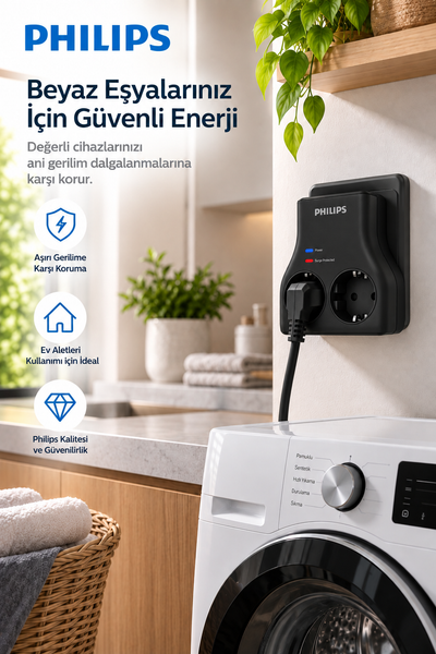 Philips CHP7022B/62 1140J Aşırı Gerilim Koruma 2'li Akım Korumalı Priz