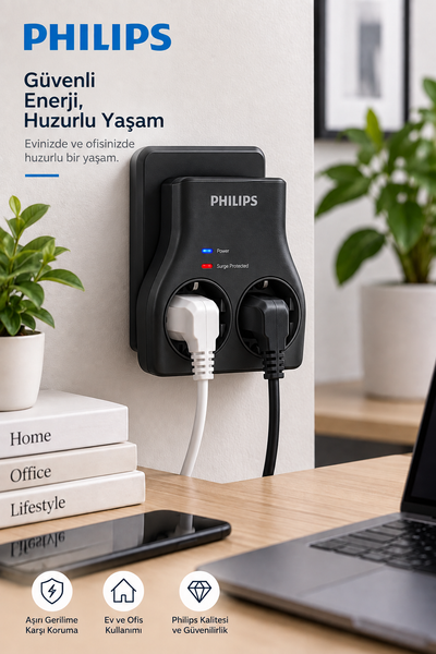 Philips CHP7022B/62 1140J Aşırı Gerilim Koruma 2'li Akım Korumalı Priz