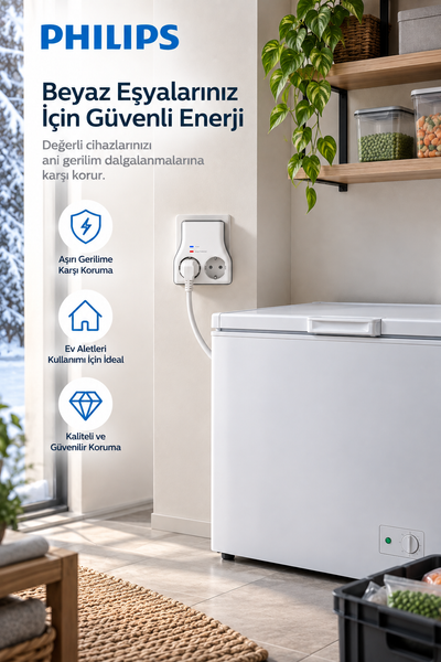 Philips CHP7022W/62 1140J Aşırı Gerilim Koruma 2'li Akım Korumalı Priz