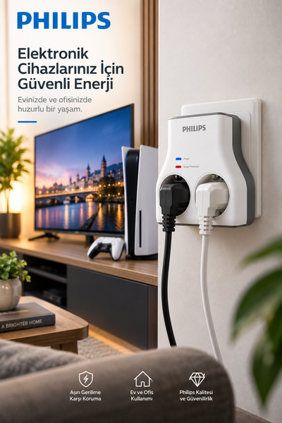 Philips CHP7022W/62 1140J Aşırı Gerilim Koruma 2'li Akım Korumalı Priz