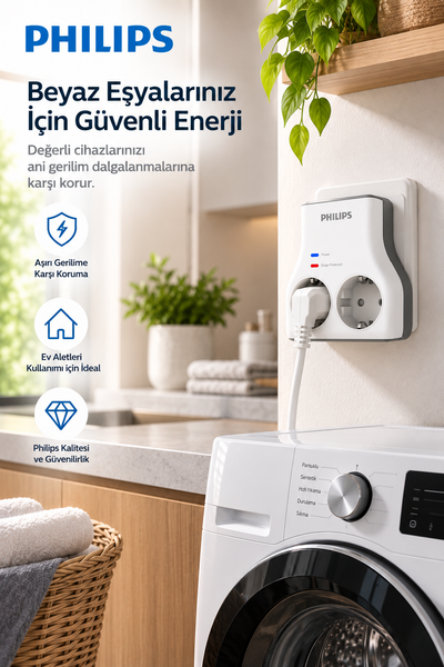 Philips CHP7022W/62 1140J Aşırı Gerilim Koruma 2'li Akım Korumalı Priz