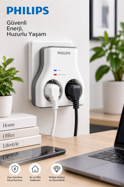 Philips CHP7022W/62 1140J Aşırı Gerilim Koruma 2'li Akım Korumalı Priz