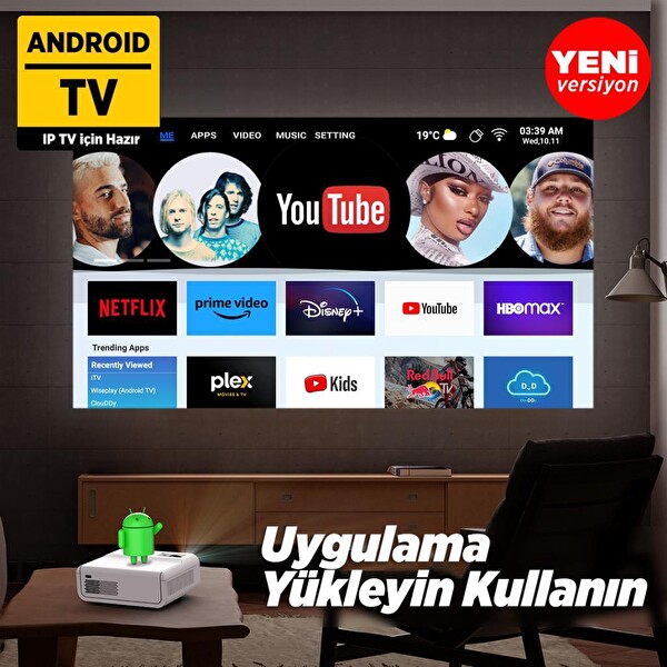 Vankyo Sunspark 500W Android TV 1080P Destekli Projeksiyon Cihazı 5G Wi-Fi 5.1 Bluetooth - LCD LED - 240 inç Yansıtma