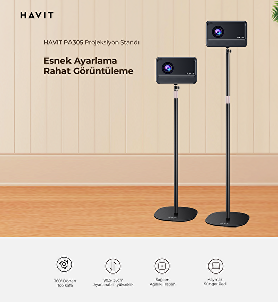 Havit PA305 Ayaklı Projeksiyon Tripod 90 - 135 CM Ayarlanabilir Yükseklik Karbon Çelik