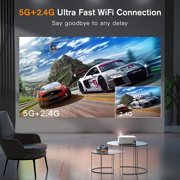 AuKing Yerel 1080P 4K Projektör Wi-Fi ve Bluetooth Özellikli Projektör