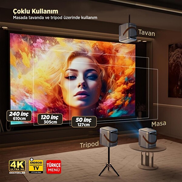 Vankyo H300A Android TV 4K Projeksiyon Cihazı+Auto Focus+Auto Keystone 6G Wi-Fi+5.2 Bluetooth 240