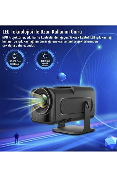 Torima HY320 Siyah Taşınabilir Sinema Projektörü 4K 1080P Ev Sineması Bluetooth Android Akıllı Projeksiyon Wi-Fi