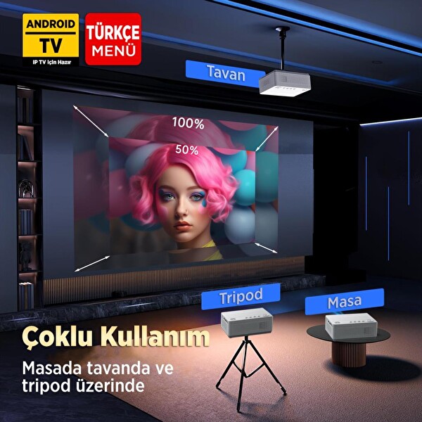 Vankyo Leisure L470A Android TV 1080P Destekli Projeksiyon Cihazı