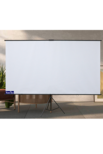 Taviss 221x124 CM Mat Beyaz-Siyah Tripod Ayaklı Taşınabilir ve Duvar Kullanımlı Projeksiyon Perdesi