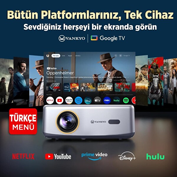 Vankyo V700G Android Google TV HDR10+ 4K Destekli Projeksiyon Cihazı - Auto Focus+Auto Keystone - 6G WiFi+5.2BT