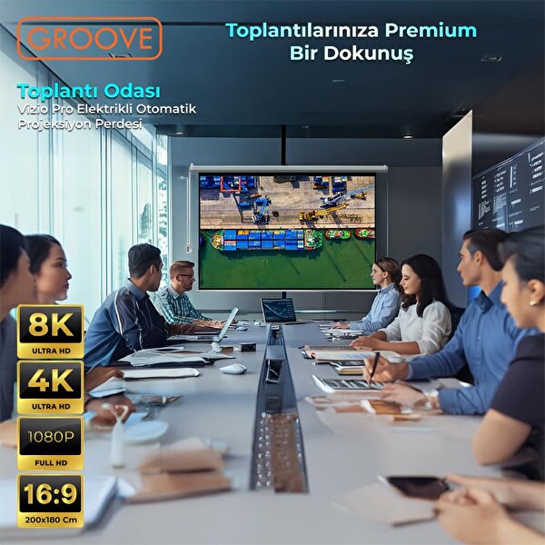 Groove Vizio Pro 200x180 CM Blackout Işık Geçirmez Elektrikli Otomatik Kumandalı Projeksiyon Perdesi + Motorlu