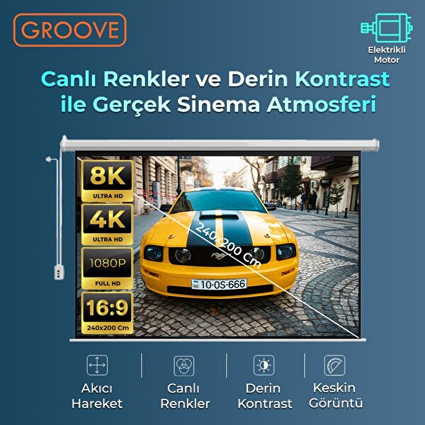 Groove Vizio Pro 240x200 CM Blackout Işık Geçirmez Elektrikli Otomatik Kumandalı Projeksiyon Perdesi - Motorlu