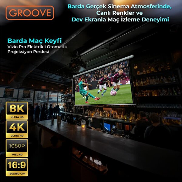Groove Vizio Pro 180x180 CM Blackout Işık Geçirmez Elektrikli Otomatik Kumandalı Projeksiyon Perdesi + Motorlu