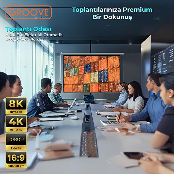 Groove Vizio Pro 180x180 CM Blackout Işık Geçirmez Elektrikli Otomatik Kumandalı Projeksiyon Perdesi + Motorlu