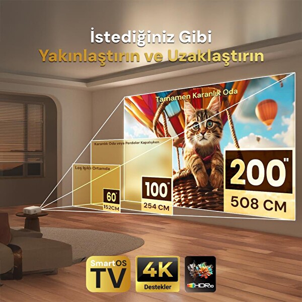 Vankyo Aurzen D1 Smart TV 4K Destekli Projeksiyon Cihazı +HDR10+Auto Focus+Auto Keystone+6GWiFi+6.1BT+Dolby Ses