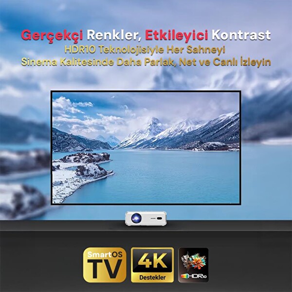 Vankyo Aurzen D1 Smart TV 4K Destekli Projeksiyon Cihazı +HDR10+Auto Focus+Auto Keystone+6GWiFi+6.1BT+Dolby Ses